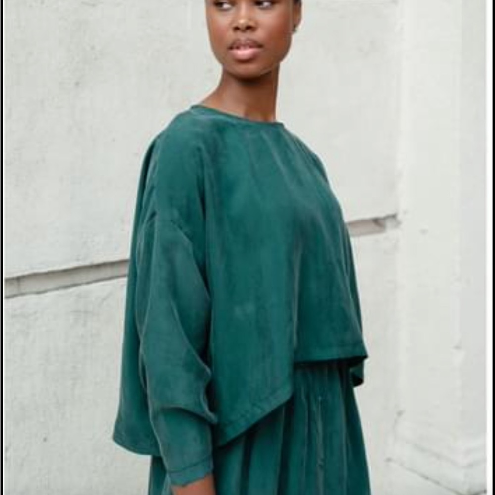 MimuMaxi Slouch Top, Dark Green Forest color (size M)